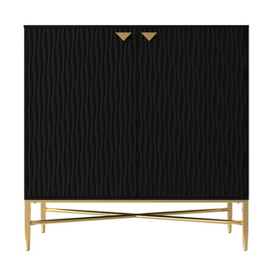 English Elm 2-door Fluted Wood Grain Cabinet Industrial Brown Finish Accent Storage for Living Room T3609P482847