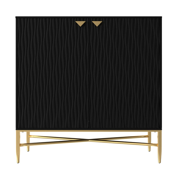 English Elm 2-door Fluted Wood Grain Cabinet Industrial Brown Finish Accent Storage for Living Room T3609P482847
