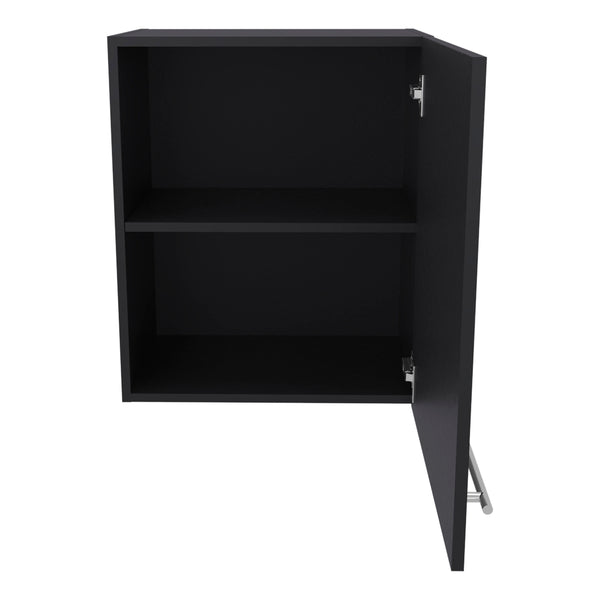 English Elm Wall Engineered Wood Cabinet with Single Door and Two Shelves for Kitchen Storage, Modern Durable Design Black 25.59 L x 21.26 W x 4.33 H B097P250866