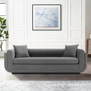 English Elm Edmonda 91" Velvet Sofa with Black Metal Base, Pine Frame, High-Density Foam & 2 Pillows, Commercial Grade DARK GREY B365P398105