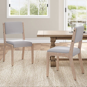 English Elm Wood Dining Chairs Set Of 2 - Modern Farmhouse Accent Chairs With Padded Seats In Beige Linen N842P300888A-GIGA