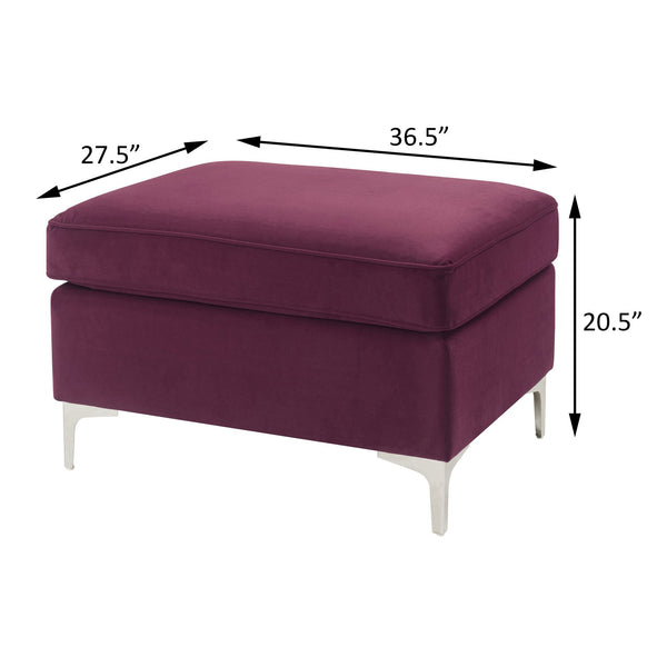 English Elm Burgundy Rectangle Ottoman with Faux Fur Pillows, Pocket Coil Comfort, Metal Legs, Durable Luxury Seating B062P185665