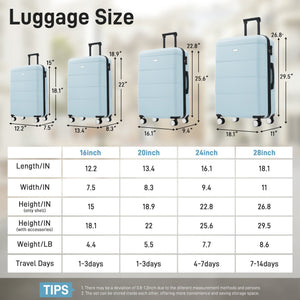 English Elm 6 Piece Hardshell Abs Travel Set with Spinner Wheels Combination Lock and Toiletry Bag Light Blue N732P391314N