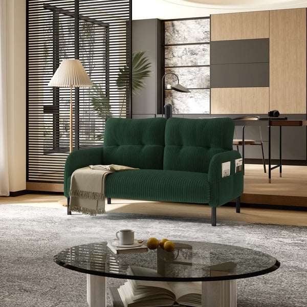 English Elm United We Win Corduroy Two Seat Sofa with Lumbar Support and Built in Storage Pockets Emerald W1568P386169