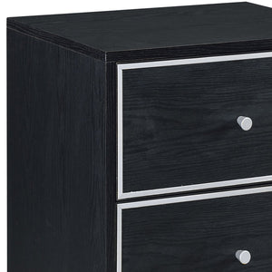 English Elm Black 2-Drawer Nightstand Modern Accent Table with Smooth Metal Glides, Black & Silver Finish, Compact Storage Elegance B062P185648