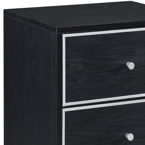 English Elm Black 2-Drawer Nightstand Modern Accent Table with Smooth Metal Glides, Black & Silver Finish, Compact Storage Elegance B062P185648