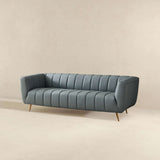 English Elm Ashcroft Furniture - Lamattina Genuine Italian Blue Leather Channel Tufted Sofa