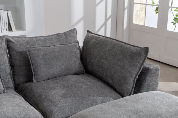 English Elm 102.3" Oversized Modular Sectional Sofa Cotton Linen Deep Seat Lounge with Ottoman Antique Grey W2530S00013