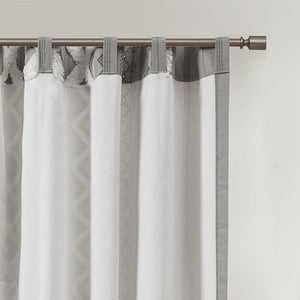 JLA Home INK+IVY - Cotton Geometric Printed Curtain Panel with Tufted Chenille Stripe, Lightweight Lining & OEKO‑TEX Certified Gray II40-1293