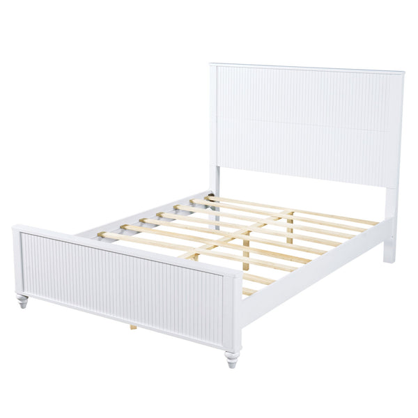 English Elm White Queen Platform Bed Solid Pine Grooved Headboard Modern Bedroom Frame N770PQ389797K