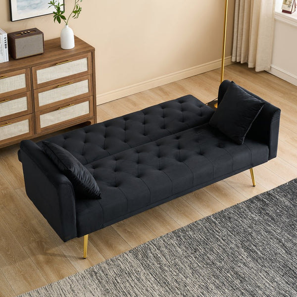 English Elm 71-inch Velvet Foldable Sofa Bed for Two, Retro American Style, Gold Legs, 600LB Capacity, Compact W1658P321766