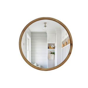 English Elm Round Wood Framed Wall Mirror - 26.77" Natural Decorative Mirror For Elegant Spaces & Timeless Style W2295P389103-GIGA