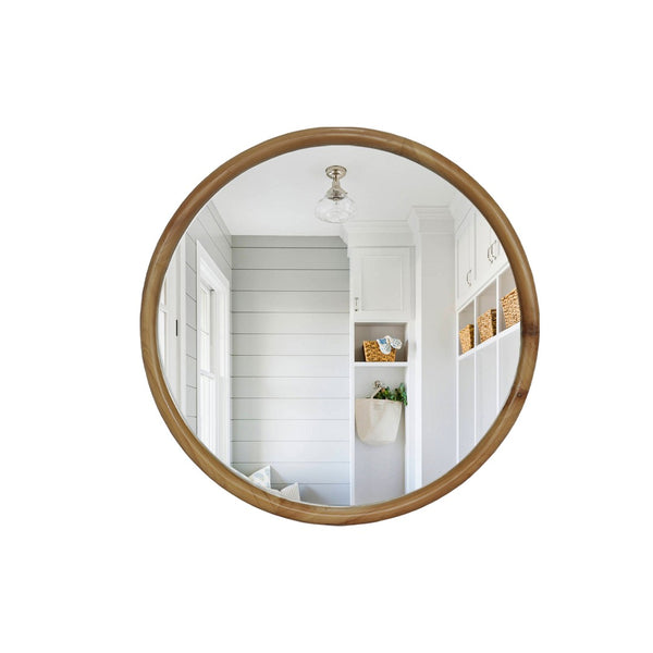 English Elm Round Wood Framed Wall Mirror - 26.77" Natural Decorative Mirror For Elegant Spaces & Timeless Style W2295P389103-GIGA