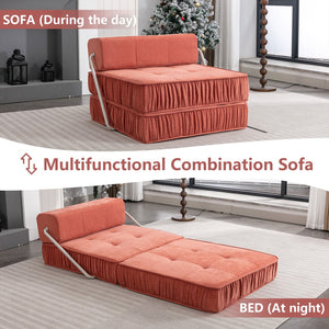 English Elm Green Chenille Floor Sofa Convertible Futon Chair with Modular Sleeping Support Orange W3612P376633