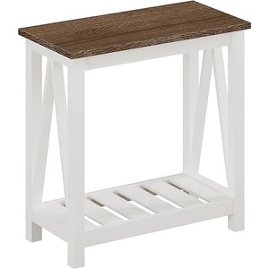 English Elm Farmhouse Narrow End Table with Storage Shelf, White & Light Oak Accent Side Table for Small Spaces T3771P357132