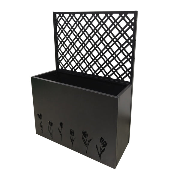 English Elm Tall Galvanized Metal Raised Planter with Integrated Trellis Outdoor Privacy Screen W1586P455892