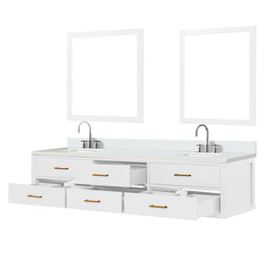 English Elm White Double Bath Vanity Set - 84" W X 22" D, Cultured Marble Top, Chrome Faucets & 36" Mirrors B2731S01845-GIGA
