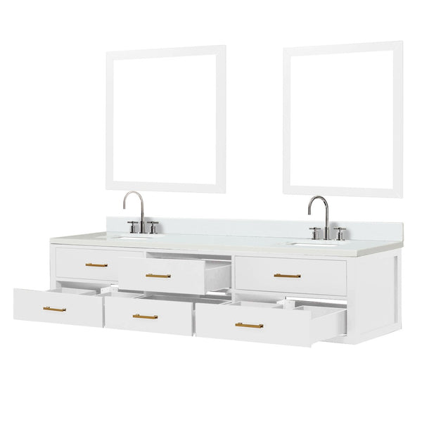 English Elm White Double Bath Vanity Set - 84" W X 22" D, Cultured Marble Top, Chrome Faucets & 36" Mirrors B2731S01845-GIGA