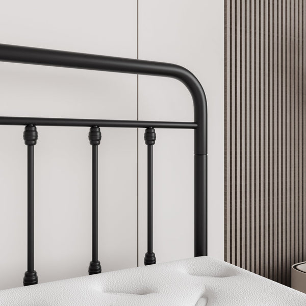 English Elm Metal Victorian Platform Bed Frame Full Size Black with Noise-Free Steel Slats, Underbed Storage, 450lb Capacity W84034826