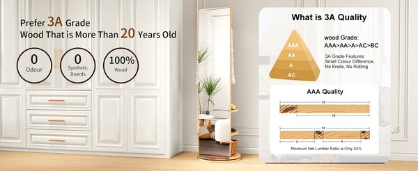 English Elm 360° Rotating Full Length Mirror Solid Wood Coat Hook Rack Freestanding Bedroom Entryway W2987P438049