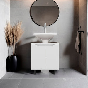 English Elm Under Sink Storage Cabinet with 2 Doors and Shelves — Sleek Oak & Black Wengue Finish for Bathrooms White 27.56 L x 25.59 W x 5.12 H B097P395900