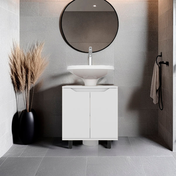 English Elm Under Sink Storage Cabinet with 2 Doors and Shelves — Sleek Oak & Black Wengue Finish for Bathrooms White 27.56 L x 25.59 W x 5.12 H B097P395900
