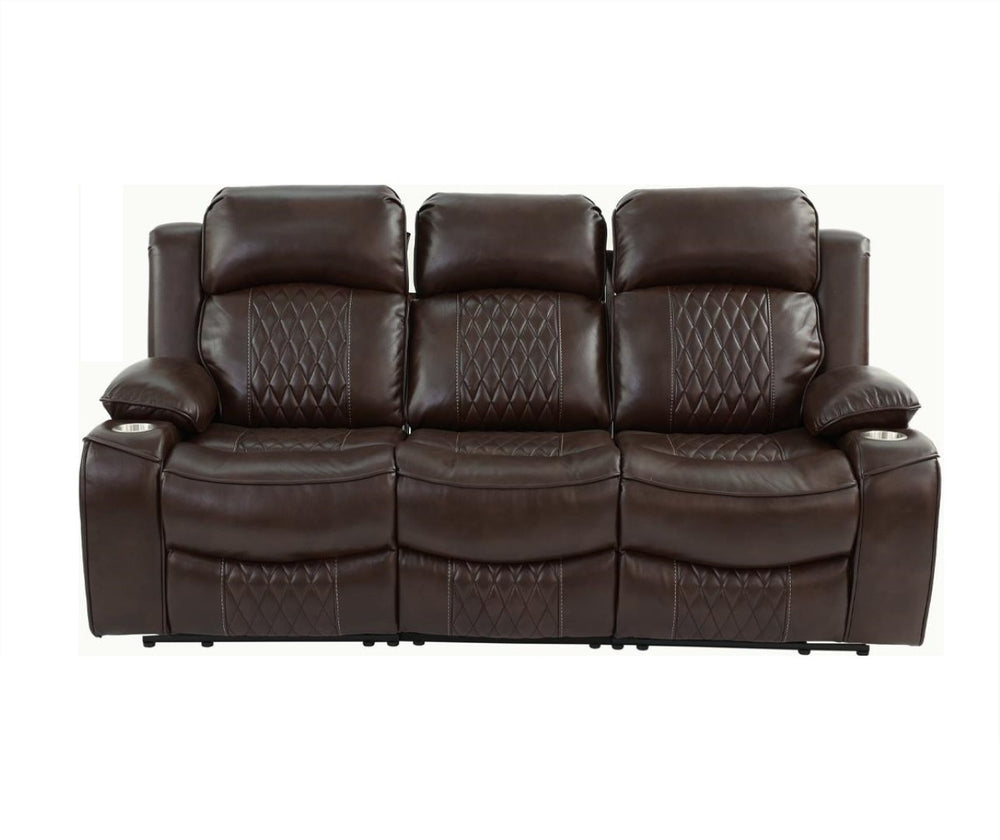 English Elm Power Motion Sofa - Contemporary Brown Gel Leatherette With Usb Ports, Storage Arms & Cup Holder B011S01067-GIGA