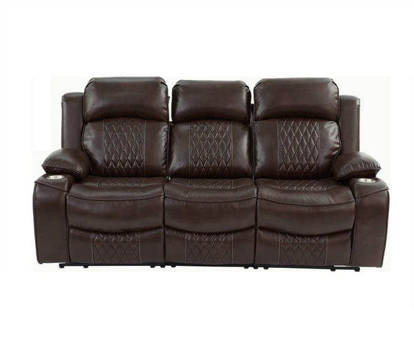 English Elm Power Motion Sofa - Contemporary Brown Gel Leatherette With Usb Ports, Storage Arms & Cup Holder B011S01067-GIGA