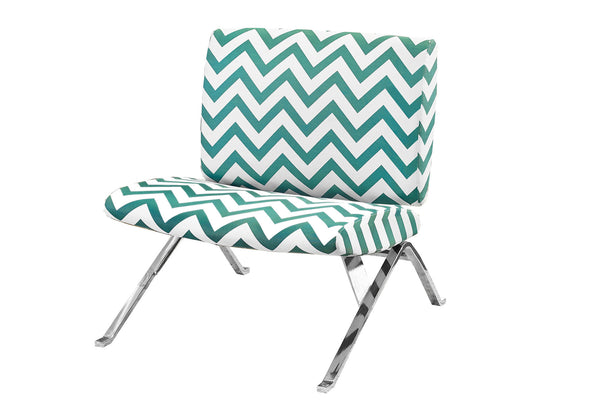 English Elm Accent Chair Wide Upholstered Seat with Chevron Pattern, High-Density Foam Comfort, Chrome Legs Modern Teal 32 L x 29 W x 13 H B2710P220001
