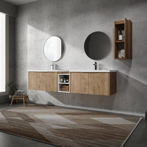 English Elm 84" Wall-Mounted Bathroom Vanity With Soft-Close Doors & Resin Sinks - Modern Storage Solution! W999S00230