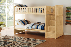 English Elm Twin Over Solid Pine Bunk Bed with Stair Drawers and Safety Guard Rails B011S02428