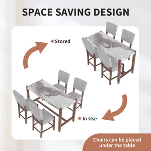 English Elm 5-Piece Counter Height Dining Set with Faux Marble Top and Upholstered Seats, Mid-Century Pub Charm White+gray N752S000086E