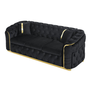 English Elm 2pcs Italian Velvet Chesterfield Sofa Set Tufted Three Seater with Gold Steel Legs W1191S00042