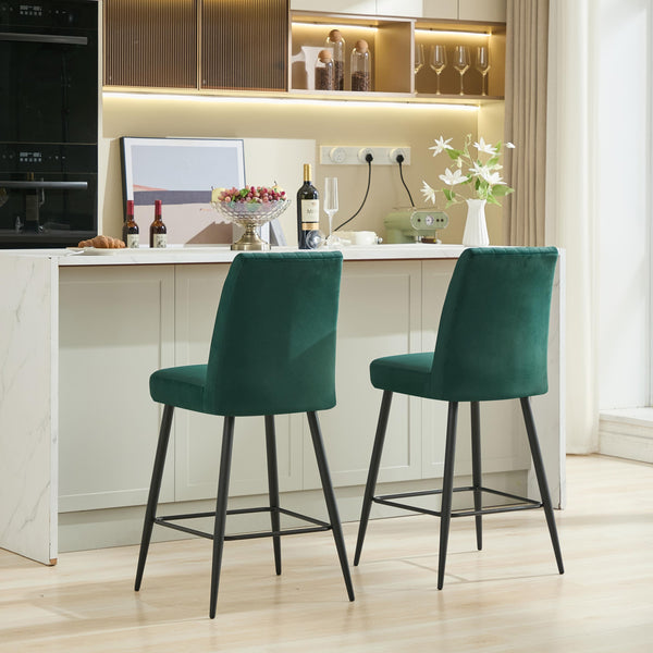 English Elm Adjustable Velvet Bar Chairs Set Of 2 – Stylish Green Upholstered Seating For Kitchen & Dining Spaces W3615P340681