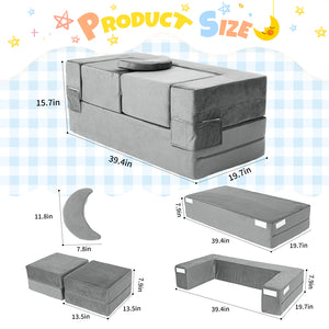 English Elm 5-piece Modular Foam Play Couch Velvet Toddler Sofa Foldable Kids Playroom Set Dark Gray T5880P493437