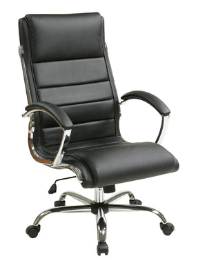 OSP Home Furnishings Executive Faux Leather Office Chair with Lumbar Support Chrome Accents and Padded Arms FL1327C-U6