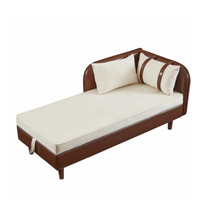 English Elm 65" Velvet Storage Chaise Lounge with Pu Leather Panels Eucalyptus Frame Accent Seat Brown+Beige W1097P434115