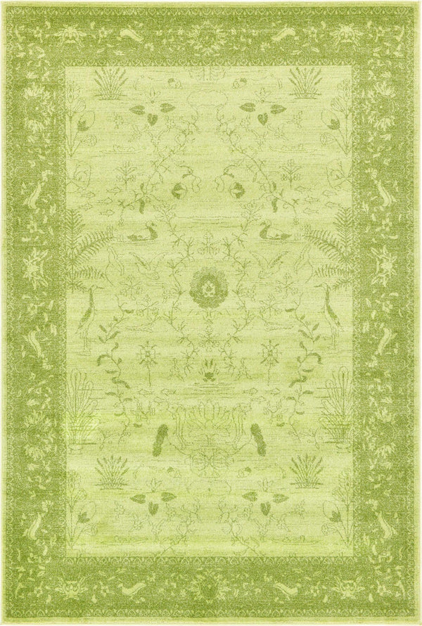 Unique Loom La Jolla Floral Machine Made Floral Rug Light Green, Green/Light Green 6' 1" x 9' 0"