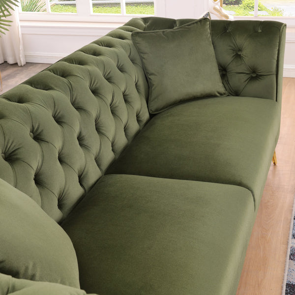 English Elm 102 Inch Linen Modular Sectional Sofa with Hidden Storage and Cloud Cushion Comfort Green W1099S00174
