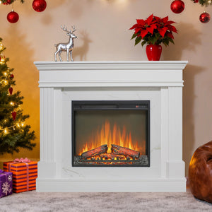 English Elm 44" White Mantel Electric Fireplace Nordic Style with 3d Flame for Living Room W1769S00015