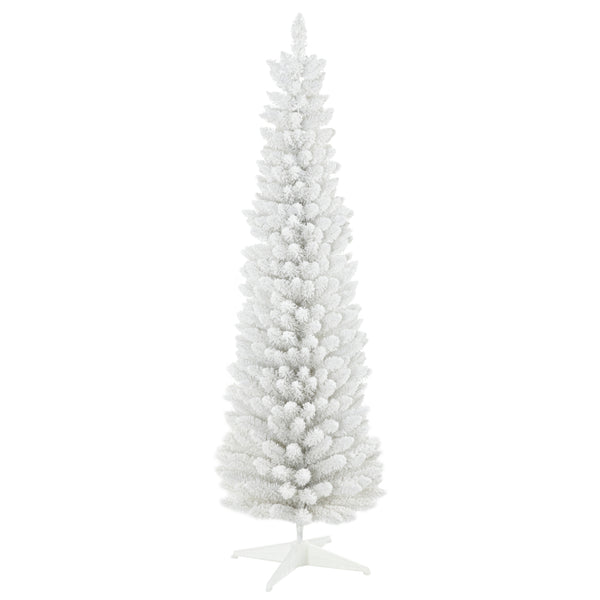 English Elm Homcom 6' Snow Flocked Pencil Christmas Tree - Elegant Slim Design, Realistic Branches, Easy Setup W2225P229527