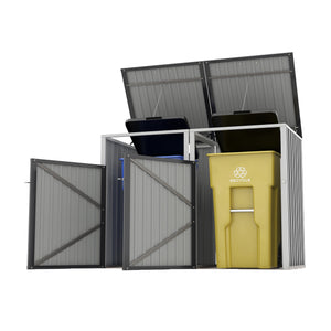 English Elm Garbage Bin Shed Galvanized Steel Enclosure for Two Cans Outdoor Weather Resistant Dark Gray W1598P357714