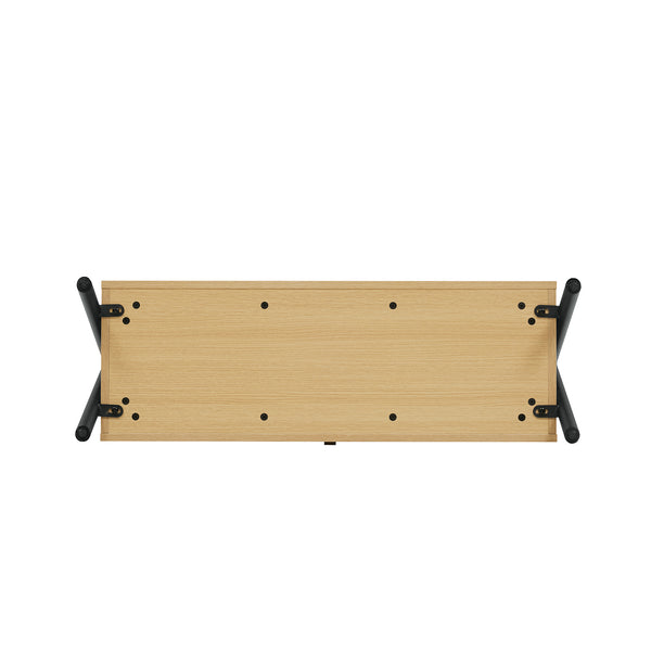 English Elm Paloma 38" Open Hanging Closet with Lift-Top Linen Bench, Light Oak, Black Rod, 2-Seat Storage Elegance B365S00136