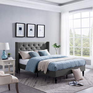 Christopher Knight Home® - Noble House - Roz Fully-Upholstered Traditional Queen-Sized Bedframe, Charcoal Gray