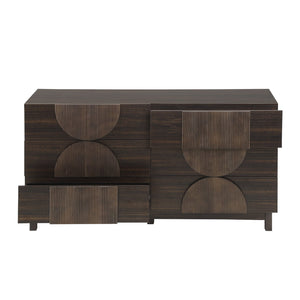 English Elm Modern Fluted 6 Drawer Dresser with Solid Wood Legs Japandi Chest for Bedroom Dark Brown N739S0000013D