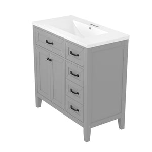English Elm 36" Stylish Gray Bathroom Vanity With Sink Combo - Durable, Space-Saving Storage Solution For Your Home N725P246491E