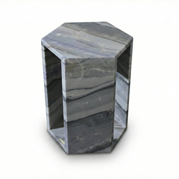 English Elm Genuine Solid Marble Hexagonal Pedestal End Table Polished Stone for Modern Living Blue+Multi W1696P407997