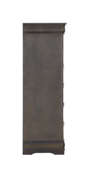 English Elm Dark Grey Five-Drawer Chest with Smooth Metal Pulls, Solid Pine Build, Contemporary Storage Solution B062P209040