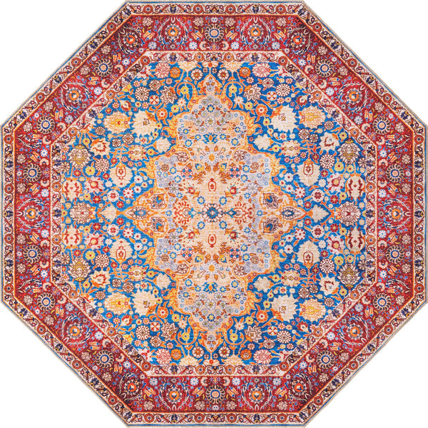 Unique Loom Timeless James Machine Made Medallion Rug Navy Blue, Beige/Blue/Ivory/Olive/Orange/Red 7' 7" x 7' 7"