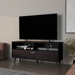 English Elm FM Bitter Springs TV Stand 65" Melamine Media Console with Open Shelves, Scratch-Resistant Modern Design Wenge 59 L x 21 W x 5 H B128P301397